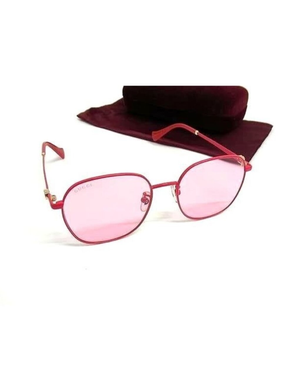 Gucci Sunglasses Asian Fit Red Pink Metal Acetate GG Marmont Eyewear